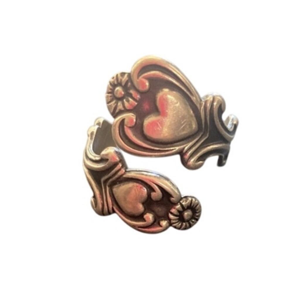 Vintage 1975 Avon "Treasured Heart" Sterling Silver Spoon Ring Size 7
